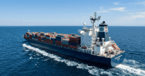 Commercial vessel equipped with electronically steered antenna for maritime satellite communications